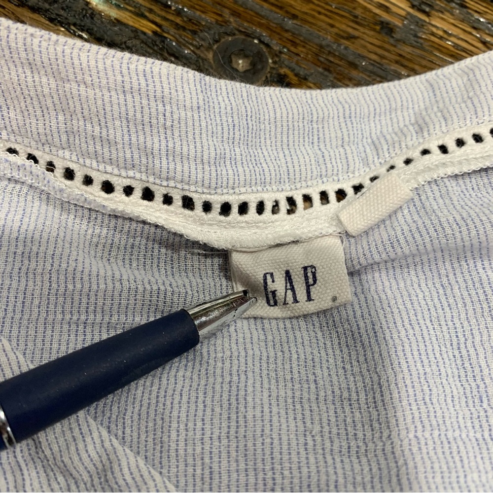 GAP long sleeve blouse Light Blue Striped Open Lace Detailing Ruffles XL Boho - Picture 7 of 16